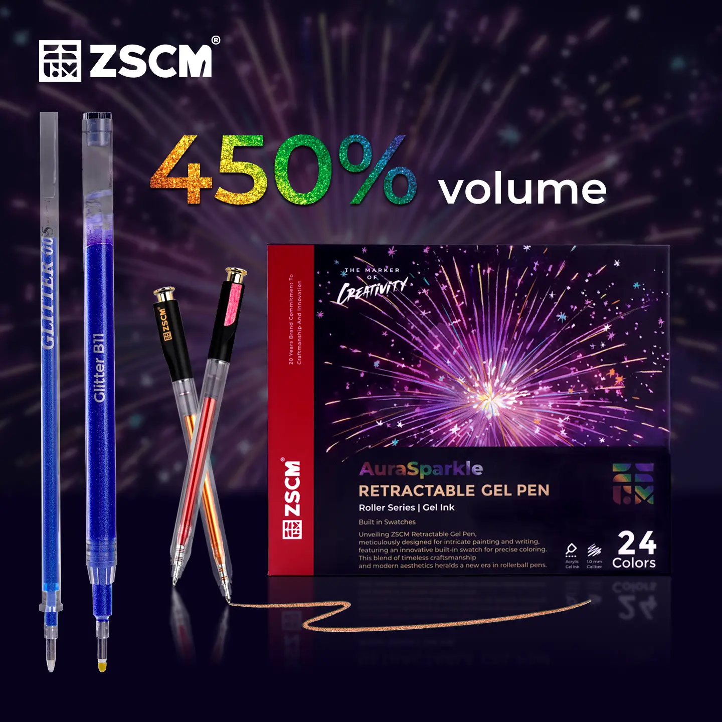 ZSCM AuraSparkle Retractable Glitter Gel Pens - 12 Vibrant Metallic Colors, 1mm Fine Point, Smooth Writing, Aesthetic Art Supplies for Adult Coloring Books, Office Stationery, Crafting Fun