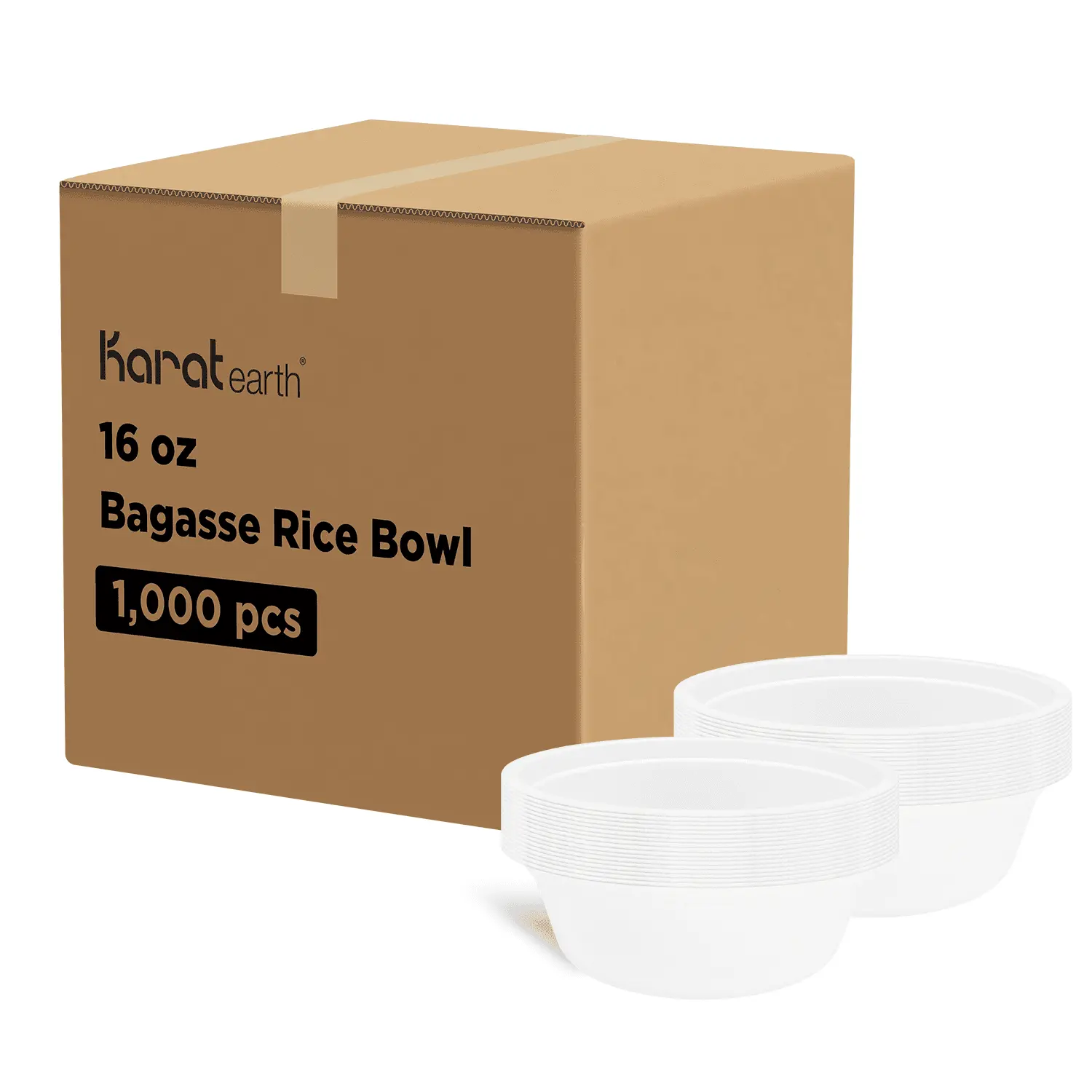 Karat Earth 16oz Compostable Bagasse Rice Bowls, White - 1,000 pcs