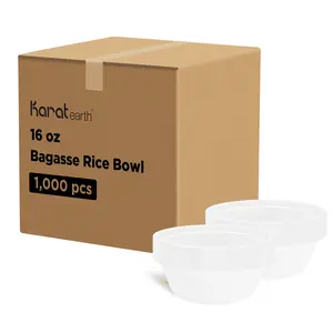 Karat Earth 16oz Compostable Bagasse Rice Bowls, White - 1,000 pcs