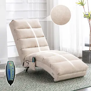 Luxury Upholstered Chaise Lounge Chair with Gentle Vibration Function, Modern Fabric Recliner Sofa with Side Storage Pocket & Remote Access, Leisure Relaxation for Living Room/Bedroom