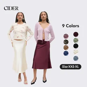 Cider Satin Solid Ruffle Maxi Skirt