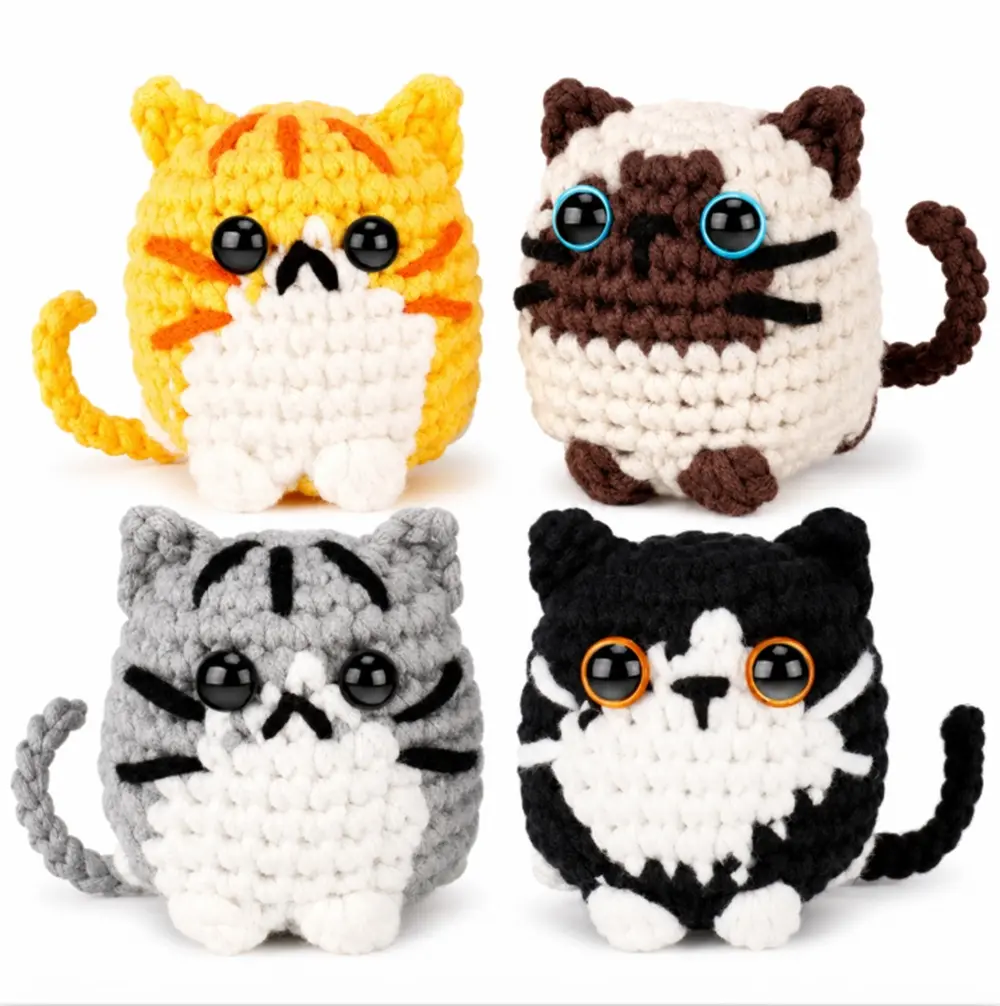 TIKA Beginner Crochet Kit 4-Pack Cats, DIY Amigurumi Animal Crochet Starter Set for Adults