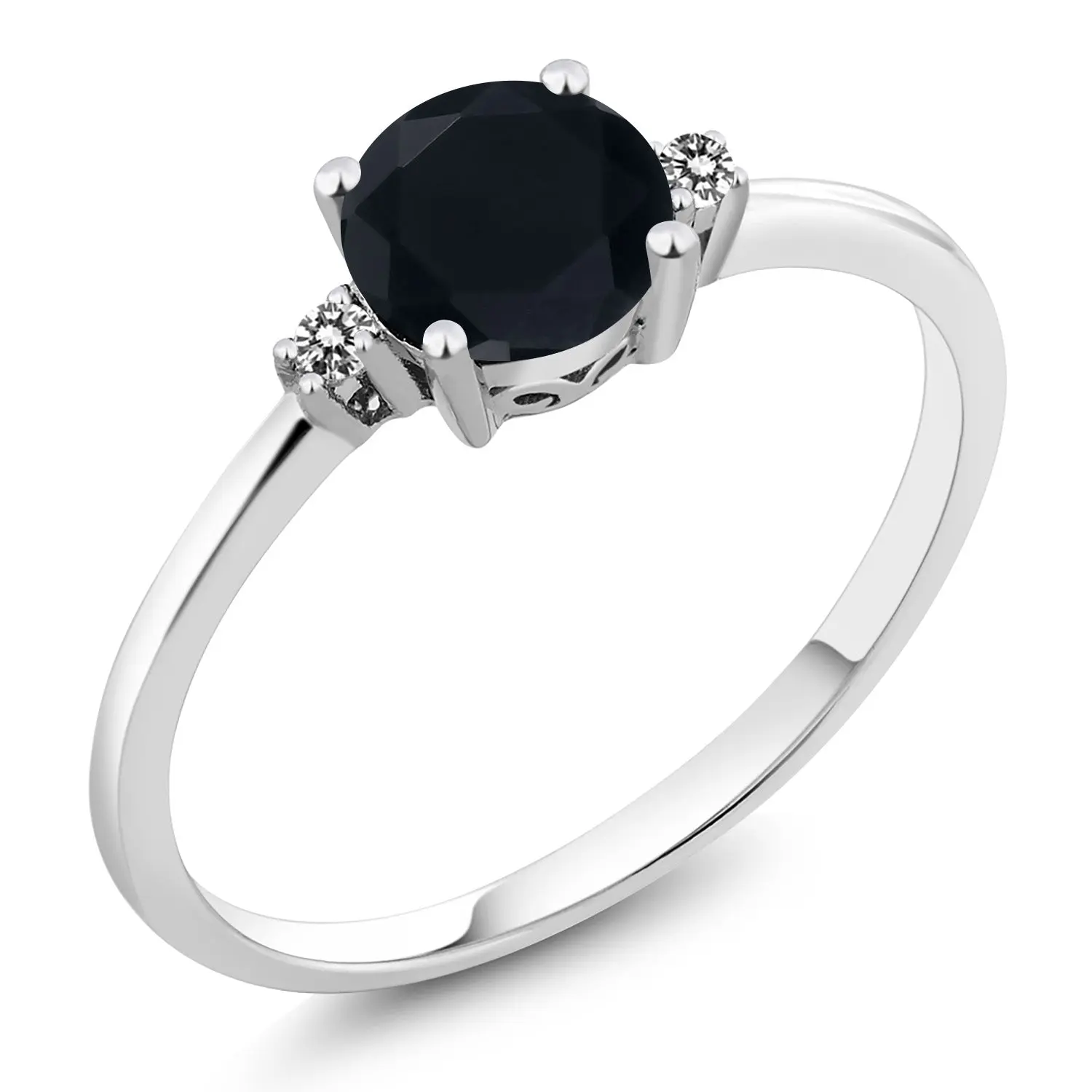 10K White Gold Black Onyx and White Diamond Solitaire Engagement Ring For Women (0.83 Cttw, Round 6MM, Gemstone December Birthstone)