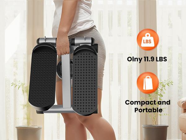 Mini Stair Stepper for Home Workout, Compact Fitness Stepper with Resistance Bands, LCD Monitor, Adjustable Height, Non-Slip Oversized Pedals, 300 LBS Capacity, for Abs, Waist, Thighs and Buttocks Training