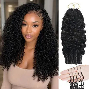 Vinisay Burmese Curly Crochet Hair - Deep Wave, Pre-Separated 60g/Pack Feather Curly Hair Extensions for Female, Miracle Knots, Boho Braids - Natural Black, 4-5 Packs Recommended for Full Head #Summervibes
