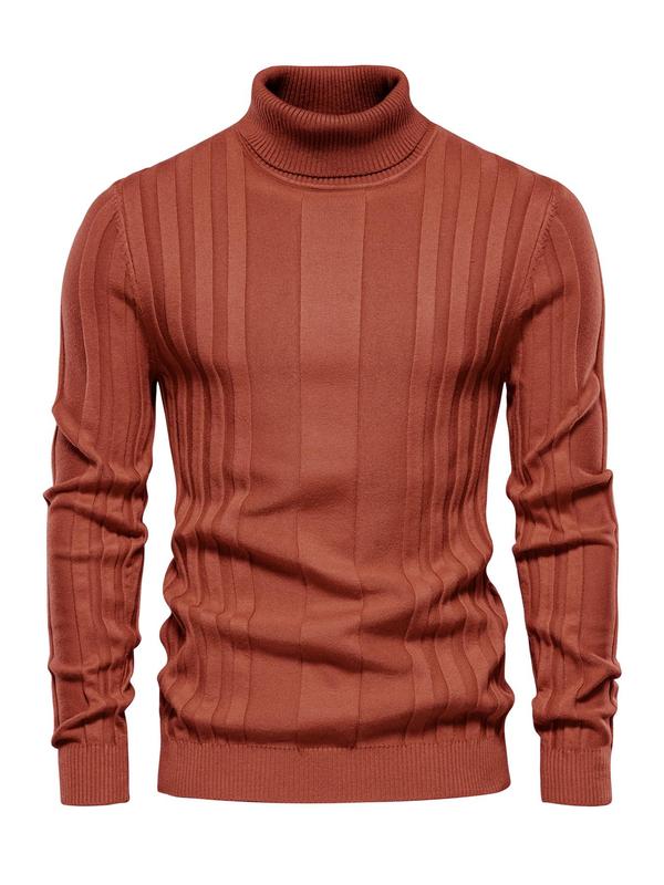 Men's Solid Turtleneck Sweater, Regular Fit Casual Long Sleeve Jumper for Fall & Winter, Men's Knitwear for Daily Wear