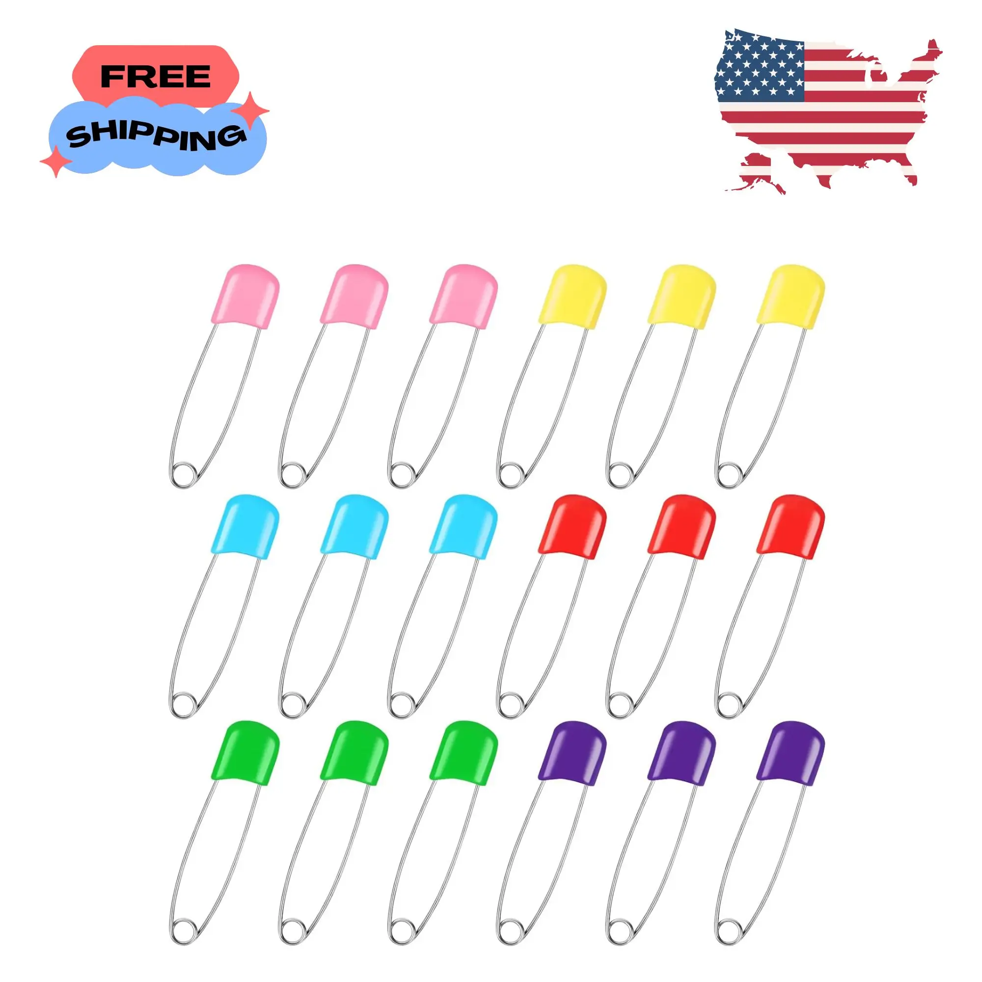 100 Pcs Diaper Pins, Baby Safety Pins, Diaper Pins for Cloth Diapers, Heavy Duty 2.2in, Safe Locking Closures