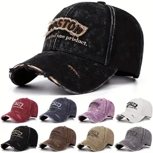 2025 Versatile BOSN Embroidered Baseball Cap for Men & Women - Distressed Vintage Design, 100% Polyester, Structured Fit, Multiple Colors (Black Shown)-G