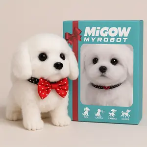 Babywendy Interactive Walking & Barking Realistic Robotic Labrador Puppy Toy - Walking, Barking & Wagging Tail Electronic Dog with Plush White Labrador - Gift Box Packaging Suitable for Kids Birthday, Christmas, Holiday Surprise - Artificia