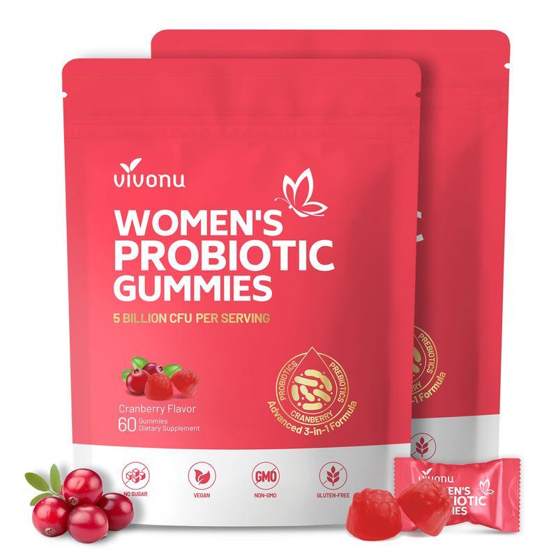 Vivonu Women's Cranberry Probiotic Gummies - 60 Vegan Gummies with 5 Billion CFU per Serving for Body Odor & Balance - Natural Healthcare Supplement Vitamin Dietary Fitness Edible