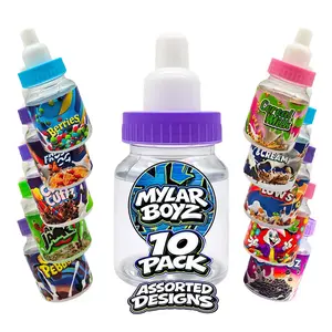 10 Pack Baby Bottle Style (1.5" x 1.75") Plastic Packaging Containers – Assorted Designs
