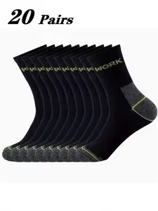 Men's Teenagers Plus Size Basketball Sports Mid-Calf Socks 20 Pairs, All-Season Colorblock Letter Design, Sweat-Wicking Breathable Comfort
