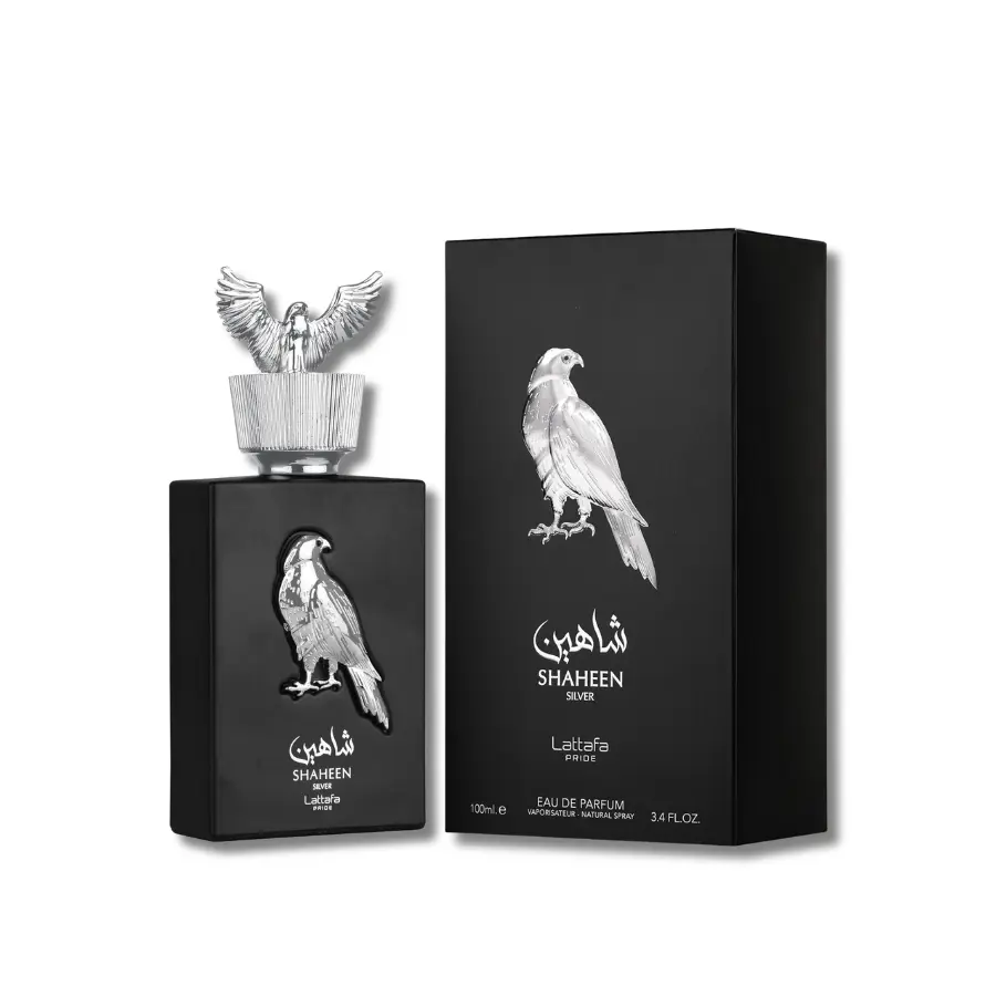 Lattafa Shaheen Silver Eau De Parfum (EDP) - Women's Fragrances, 3.4 fl oz (3-3.9 fl oz Range), Musk-Infused Signature Scent for Adults, Smelling Good, Single Item, Liquid, Woody Citrus, Cassis Rose, Bottle