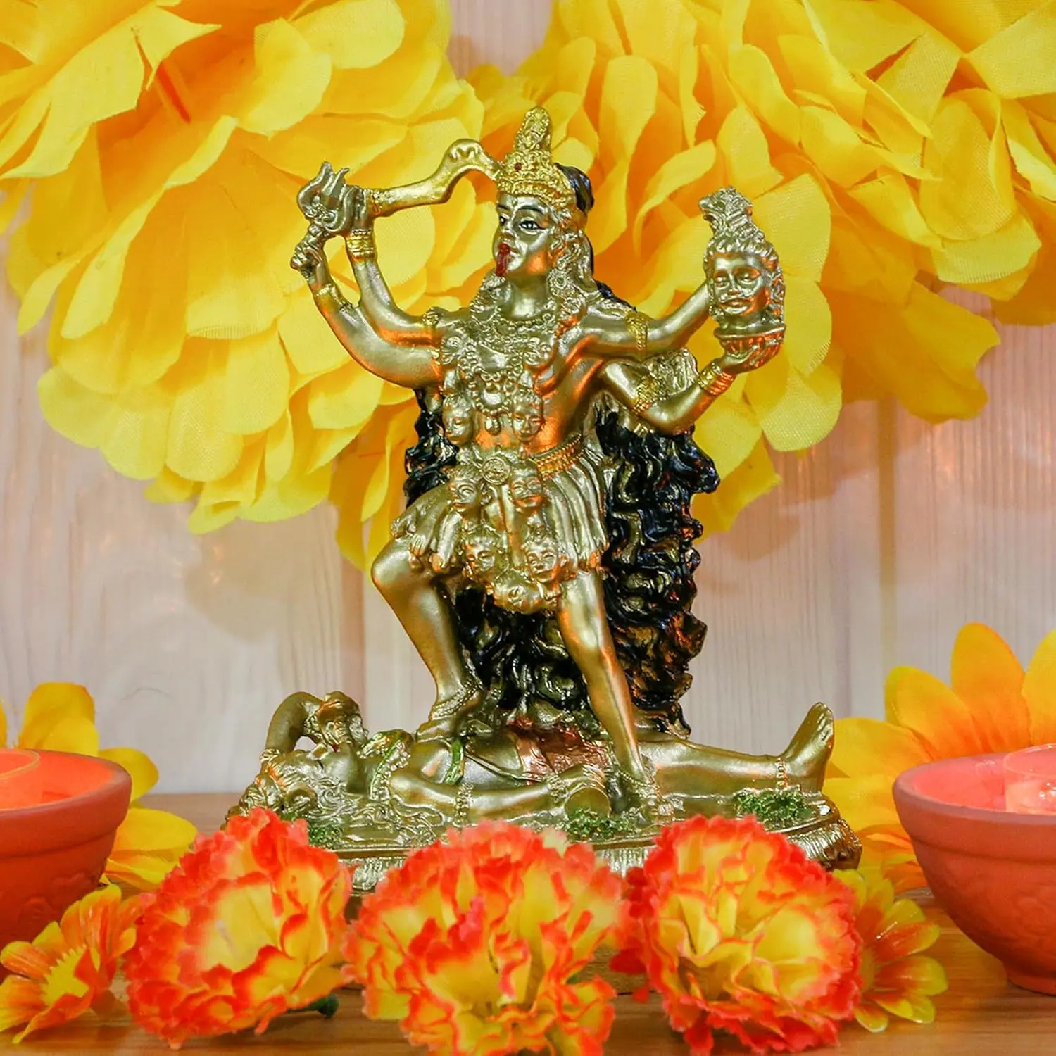 alikiki Antique Gold Hindu God Kali Statue – Indian Idol Murti Pooja Item Kali Maa Figurine Home Temple Mandir Decor Religion Puja Decoration Item