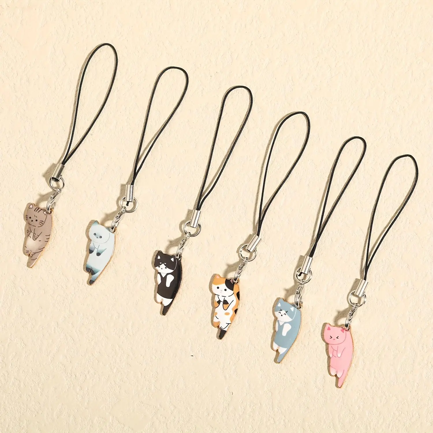 Cute Cartoon Cat Design Phone Lanyard Kit, Portable Phone Decorative Keychain, Phone Hanging Accessories, Cell Phone Charm, Phone Strap For Phone Key Use, Phone Decoration, National Day Offers