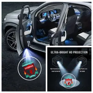 2pcs Liverpool Football Club Logo Projection Lamp Set, Car Atmosphere Light for Ford Chevrolet Nissan, No Damage Installation, Easy Peel & Stick, Led Ambient Light