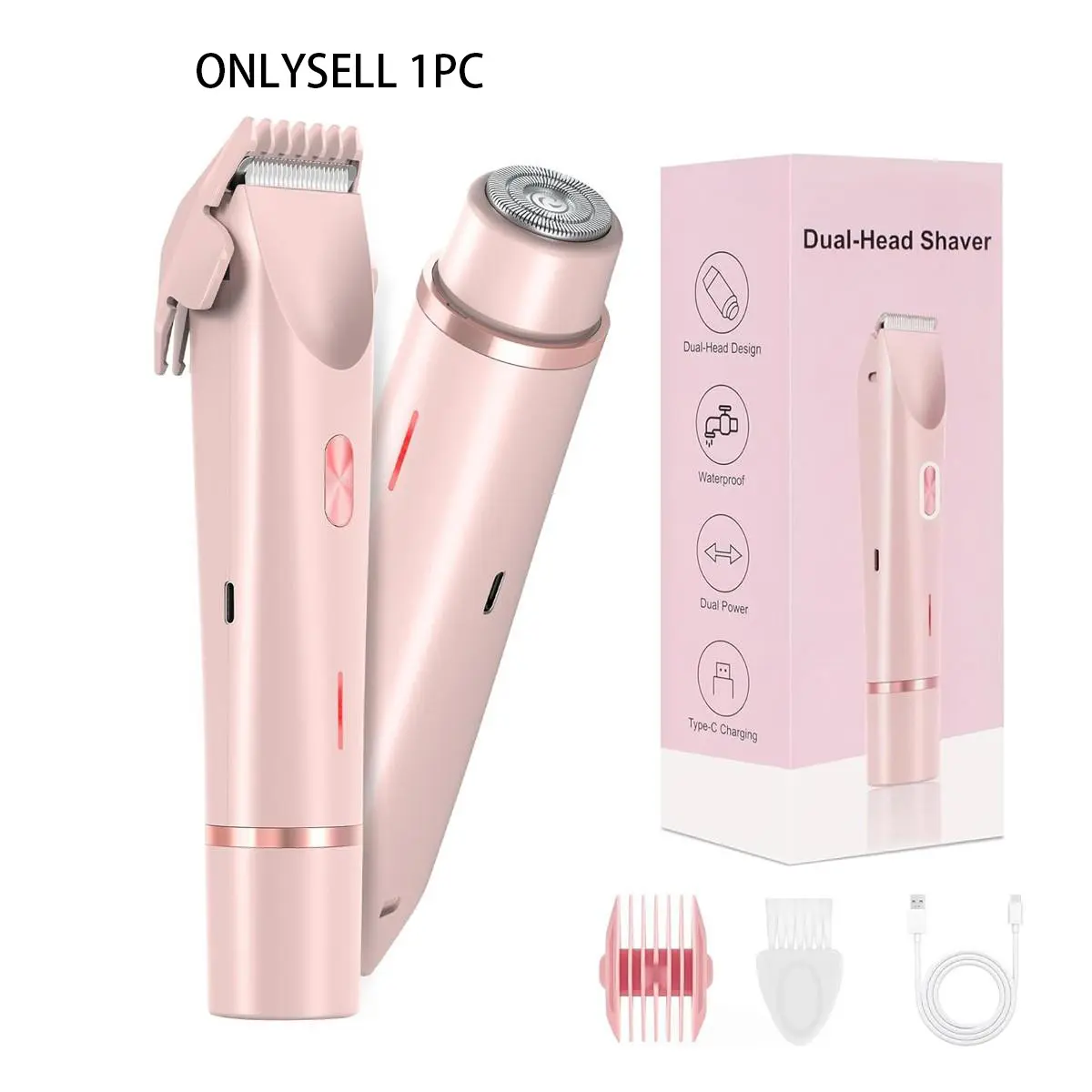 Electric Shaver, 2 in 1 Dual Head Body Hair Trimming Trimmer, Unisex, Usb Charging, Rechargeable Trimmer, Safe And Painless, for Women'S Grooming, Wet And Dry, Pubic Hair Trimmer for Legs Bikini Armpit Hair, Holiday Gift