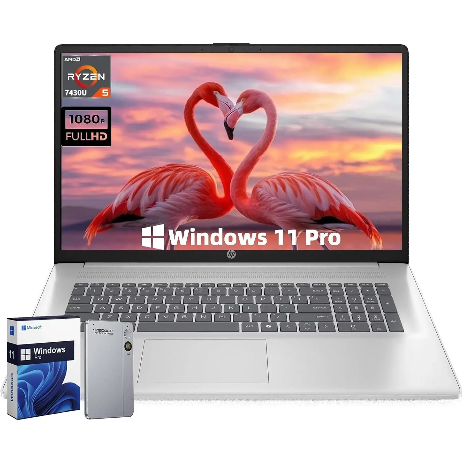 HP 17.3" Business Laptop - AMD Ryzen 5 7430U, FHD IPS Anti-Glare Display, 64GB RAM, 2TB SSD, AMD Radeon Graphics, Wi-Fi6, Copilot AI, Windows 11 Pro, Batteries, Stereo Speakers, for Work & Content Creation, Editing Videos
