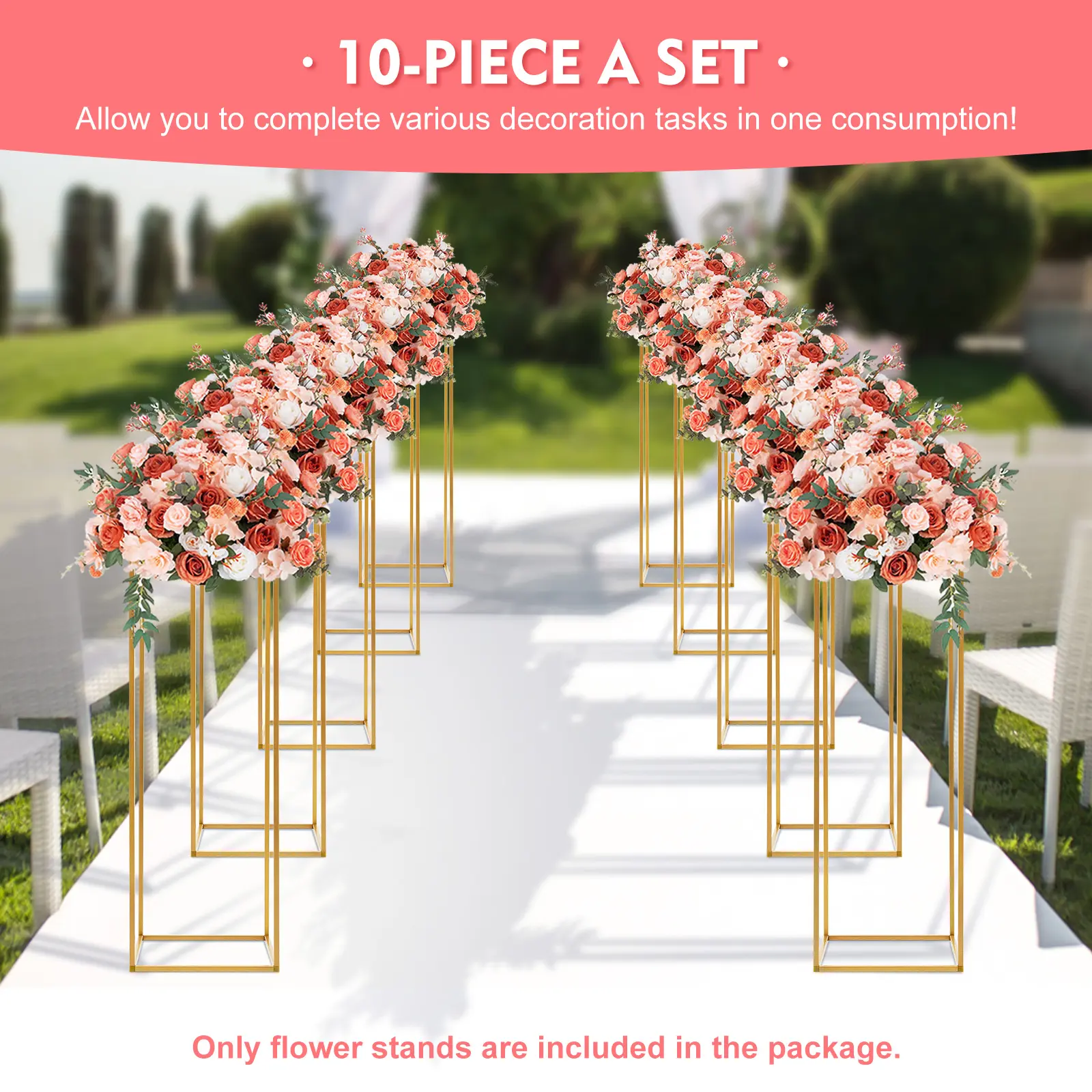 10 Piece Gold Flower Stand Set 31.49in Heavy Duty Iron Floral Arrangement Stands with Hammer 22LBS Load Bearing for Wedding Table Centerpieces Party Event Home Decor