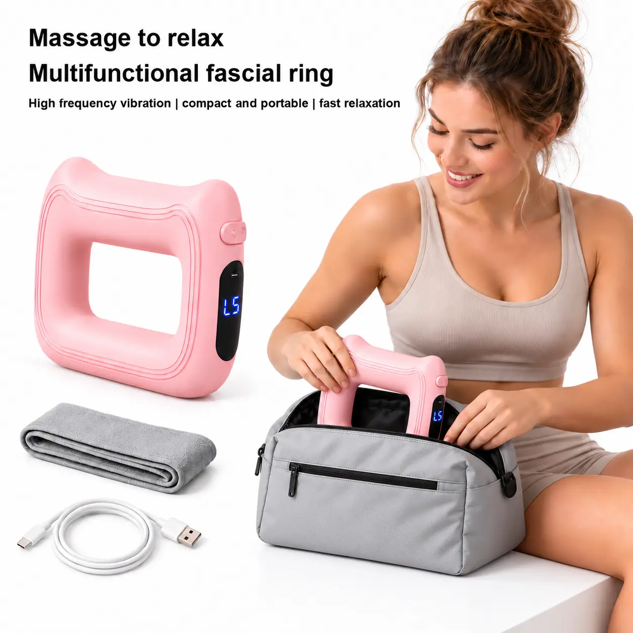 2026 Multifunctional Fascia Ring Massager, Portable High-Frequency Vibration Muscle Relaxer with Heat Compress, 5 Speed Modes, Type-C Rechargeable Deep Tissue Tool for Neck, Back, Shoulder, Indoor/Outdoor Use