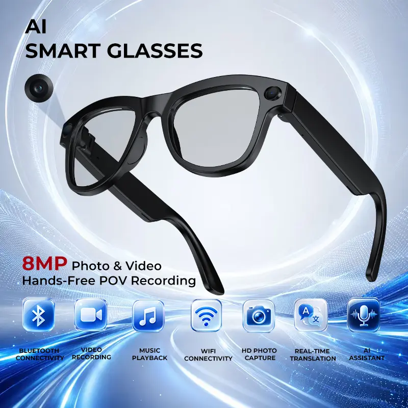 Unisex Multifunctional Audio Sunglasses - 8MP WiFi Smart Wearable Tech Glasses, Magnetic Charge, Bluetooth Calling, Open-Ear Audio, App Translation, Hands-Free Recording, Green Lens, Anti-Shake Dual Stabilization, for Walking & Daily Use, Adults Unisex