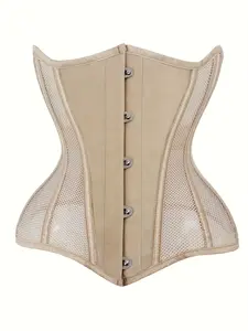 Women's Vintage Steel Bone Corset Belt, Transparent Mesh Design, Fitted Waist Cincher Shapewear, Breathable Body Shaper, Underwear, Belly Wrap, Mesh Tummy Control