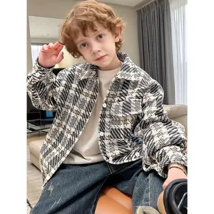 New Autumn And Winter Long-Sleeve Checkered Jacket for Boys, Stylish And Versatile, with a Collar, Suitable for Spring And Autumn, Trendy Outerwear