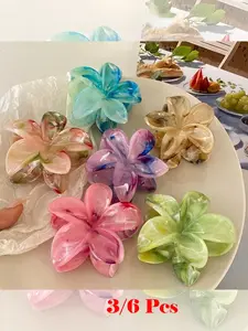 3/6pcs-Set-Of-Women-s-Ombre-Flower-Hair-Clips, Super Cute Clips, With-Simple-Design-These-Cute-Solid-Color-Clips-Are-8cm-3-15in-Large-And-Lightweight-Made-Of-Plastic-They-re-Perfect-For-Daily-Use-Be-It-Casual-Days-Parties-Commuting-Vacation