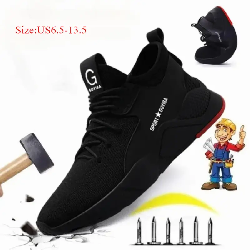 Men's Lace-Up Steel-Toe Cap Worker Shoes - Closed, Soft Steel Toe, Kevlar Fiber, Anti-Collision, Anti-Skid, Breathable, Plus Size Tennis & Work Safety Footwear