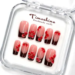 Timoshine | VANILLA LATTE 10PCS Floral Handmade Press-On Nails REUSABLE 3D Gel fake nails acrylic press nails