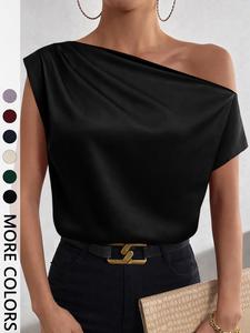 women's plain sleeveless blouse, loose fit minimalist chic casual batwing one shoulder top for daily wear, ladies clothes for all seasons, going out tops, womenswear, elegant classy tops