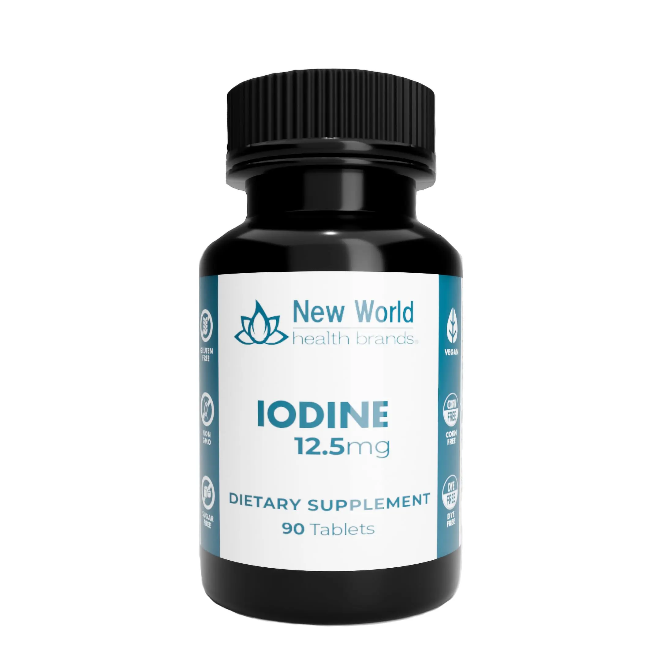 New World Health Brands 12.5mg Iodine Tablets - 90 Tablets - Essential Trace Mineral for Growth, Thyroid & Metabolic Function - Easy to Swallow, High Potency, Fast Absorption