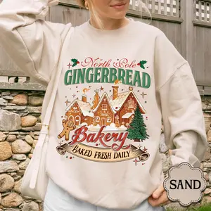 North Pole Gingerbread Bakery Christmas Sweatshirt - Cotton Crewneck, Womenswear, Casual