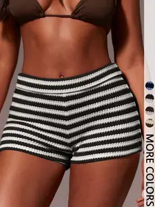 Women's Striped Tight-Fitting Sexy Fashion High Rise Shorts, Stylish Casual Wear, Perfect for Daily, Comfortable and Trendy Design, Womenswear, Fitted Fashion Shorts