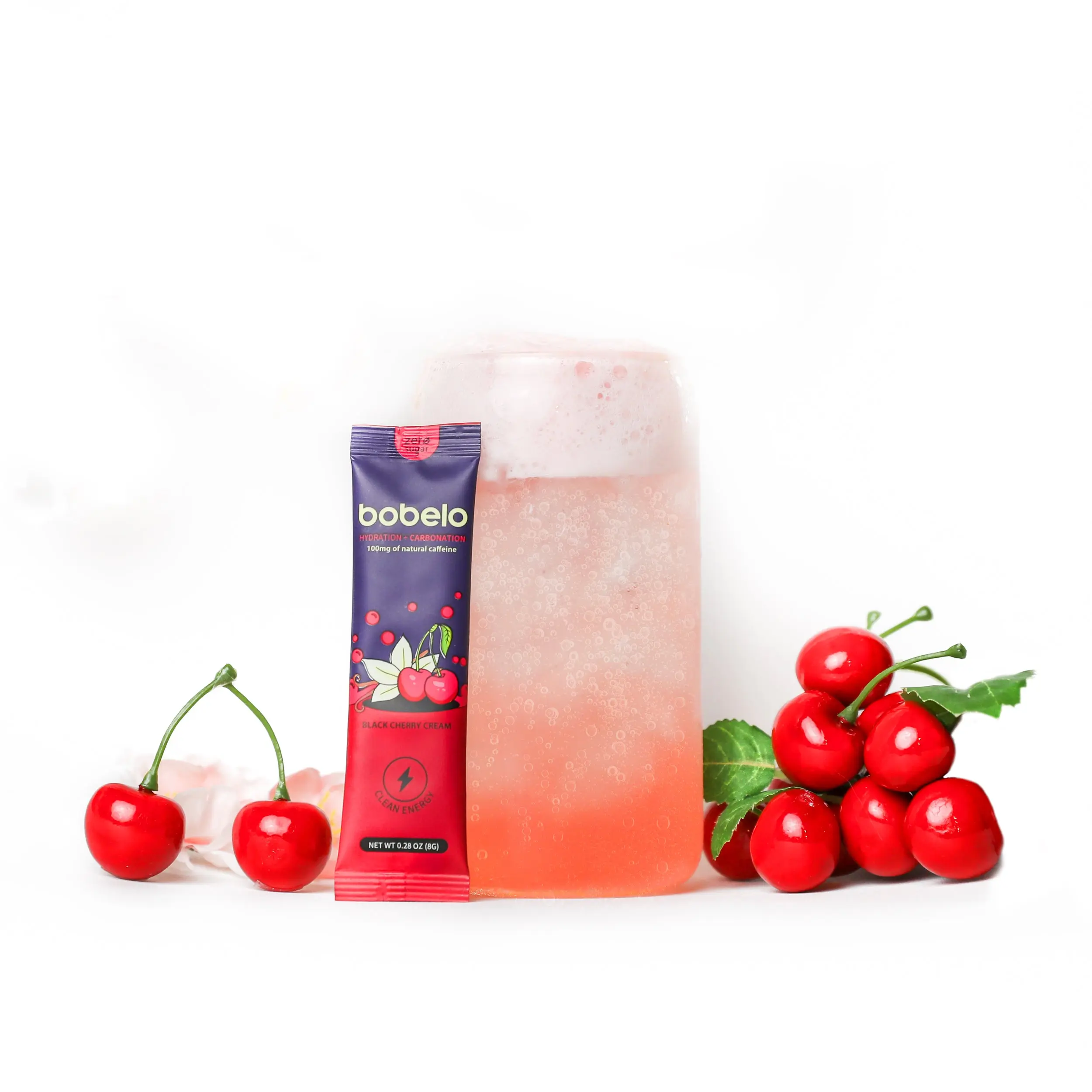 Bobelo Clean Energy Black Cherry Cream | Zero Sugar Fizz + Electrolytes Hydration Powder Drink Mix