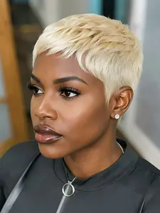 pixie wig short straight layered human hair wig for women Natural Looking Wig natural black color  pixie cut human hair wigs brown burgundy machine made daily party cosplay gift use