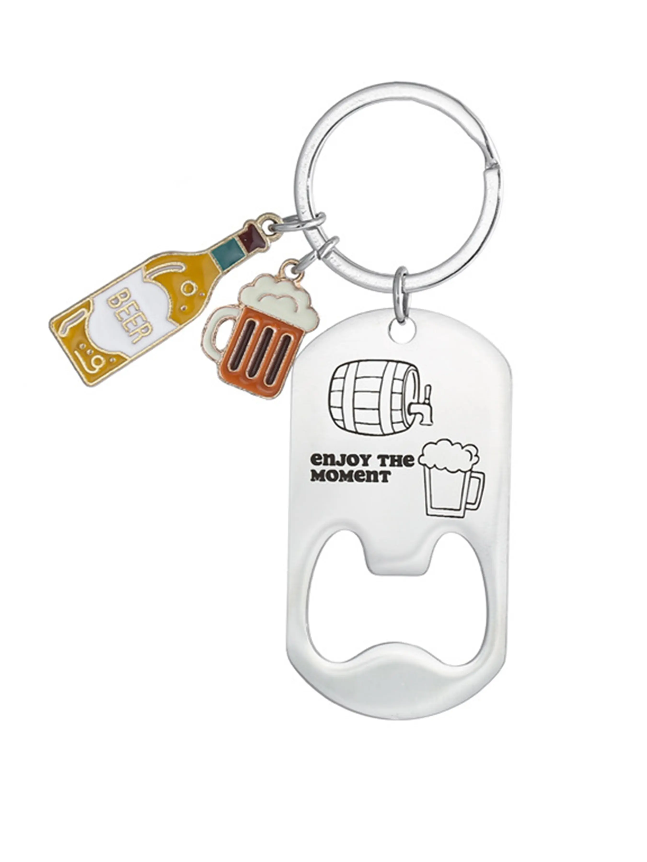 Creative Beer Bottle Opener Keychain, Stainless Steel Engraved DIY Pendant, Unique Gift for Boyfriend/father Birthday, Holiday Accessory