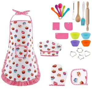 24 Piece Kids Kitchen Apron Set, Role Play Cooking Utensils, Pretend Cooking Set, Christmas Gift for Boys and Girls, Birthday Present, Random Colors
