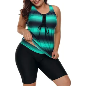 Women's 2025 plus Size Tankini Swimsuit Rash Defender Capris Sports Two Piece Swimwear Swimsuit Female S-5X