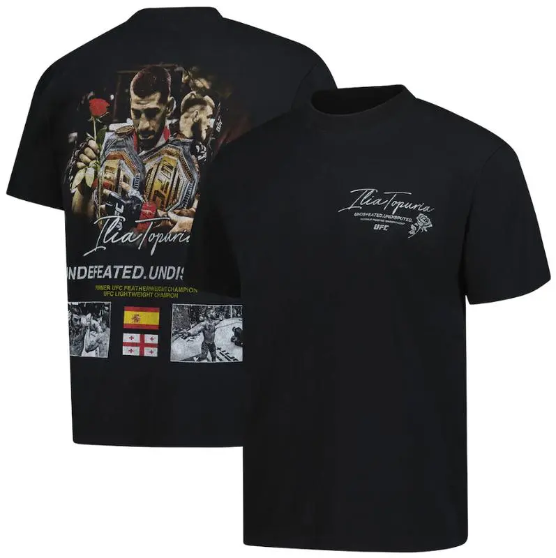 Mens Black Ilia Topuria Tea And Roses Shirt, Fighter Tee, Champion T-Shirt, Ilia Topuria Fan Gift, Streetwear Top, Fashion Cotton, Full Colors, Full Sizes, For Men, For Women
