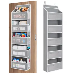 Heavy-duty 5-tier over-door storage organizer, 16.54 × 10.63 × 1.97 inches black and gray mesh hanging caddy for household miscellaneous storage