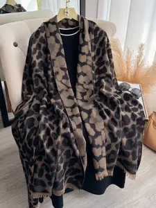 Fringe Edged Leopard Print Scarf, Boho Style Scarf, Fashionable Animal Pattern Shawl for Versatile, Perfect Accessory for All Seasons