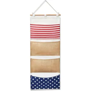 Fish Extender 32.3 x 13.2 Inch Hanging Pockets 4 Pocket Innovation Storage Bag Hanging Organizer Linen Cotton Wall Storage Bag for Cruise Cabin Door Closet Gifts(1 Pcs)
