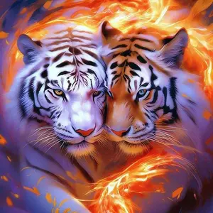 5D DIY Diamond Round Diamond Painting - Diamond Art Kit, Handicraft, Two Tigers Embracing, Mosaic, Canvas - DIY Decorative Painting, Home Wall Decor, Perfect for Halloween, Christmas, Birthdays, Anniversary Gifts