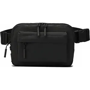 Essential+ Belt Bag w/Long Strap 70" - Double Compartment - Crossbody Bag w/Extended Strap - Fanny Pack for Women Men - Two-Way Zipper Sling Bag - Travel & Plus Size Friendly, Black