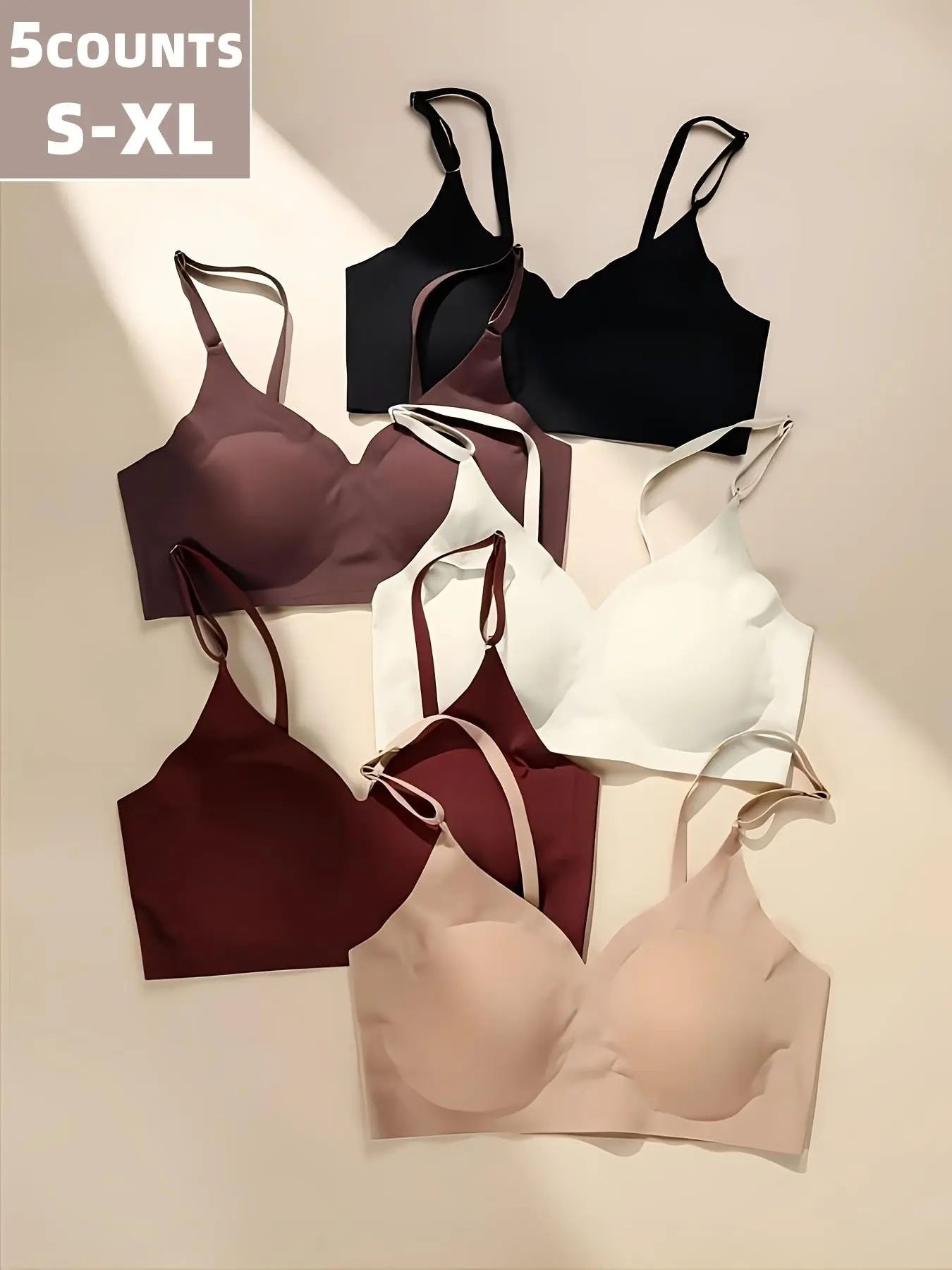 YOUKA 1/2/5Pcs Basic Style Everyday Essential Solid Color Seamless Fitted Bra, Versatile Comfortable Smooth Breathable Fabric, Bra with Removable Pads, Spring Gift for Mother, Comfy Lingerie, Breathable Bras