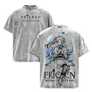 Frieren Beyond Journey’s End Tee & Hoodie Washed, Vintage Washed Heavy Cotton Oversized Anime Manga Hoodie T-Shirt Set, Retro Unisex Streetwear Graphic Top, Fantasy Healing Journey Edition, Japanese Anime Merch