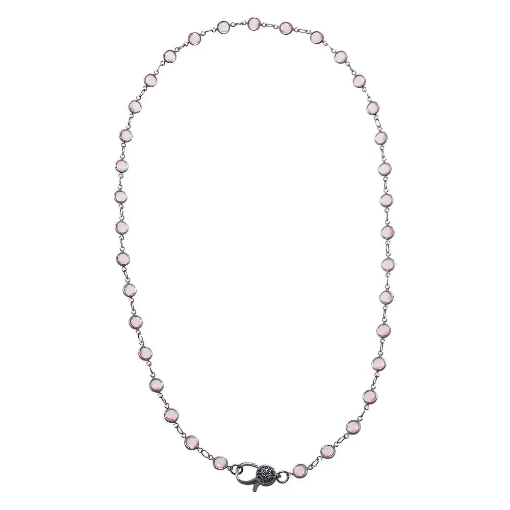 Light Pink Blackened Bezel Chain Necklace