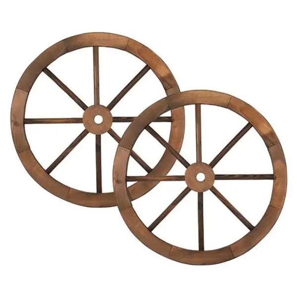 24" Decorative Wooden Wheel Set of 2, Vintage Western Style Wall Hanging Wood Wagon Wheel for Bar, Garage, Patio, Carbonized Solid Fir Wood Summervibes