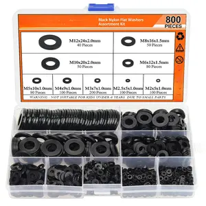 800 count 9 Sizes Black Nylon Flat Washers Assortment Kit - M2 M2.5 M3 M4 M5 M6 M8 M10 M12 (Not Rubber Washer)